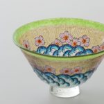 更紗小紋硝子 波濤桜柴垣紋井戸茶碗 新作